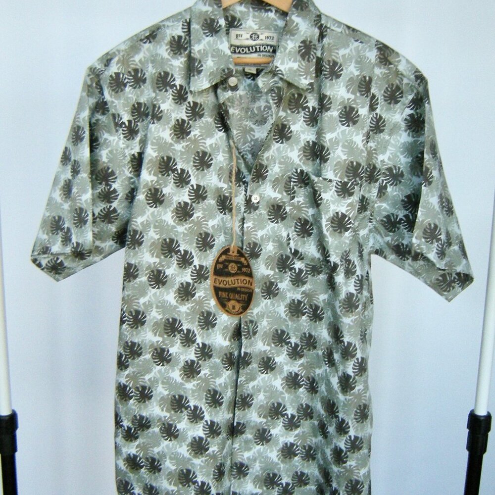 Evolution XL Tropical Leaves Print Shirt in Khaki Colors NWT - 100% Cotton